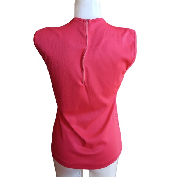 Vintage Womens Top LARGE Ultra Thin Polyester Slinky Sleeveless HOT RED Zipback - Picture 7 of 7